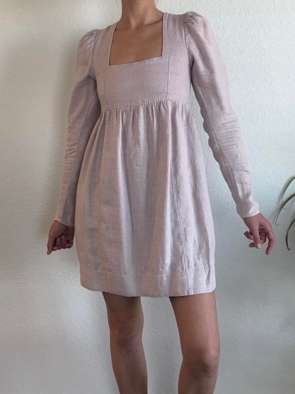 GANNI EUC Long Sleeve Open Back Lilac Dust Pink Mini Dress Hemp Size M US 6